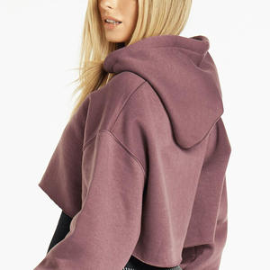 Sudaderas con capucha recortadas para mujer al por mayor, sudaderas con capucha en blanco para niñas, Top corto suelto informal sólido, sudaderas con capucha para mujer - Product Image 6