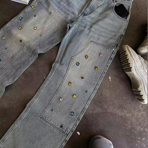 Pantalon Droit en Denim Patchwork pour Homme Streetwear Hip Hop Regular Fit Respirant Bouton Distressed Design Y2K Fashion Spring - Product Image 3