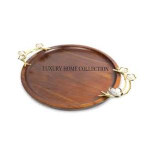 Élégants plateaux de service ronds en bois fabriqués à la main avec du bois de haute qualité pour servir les repas et les boissons - Product Image 2