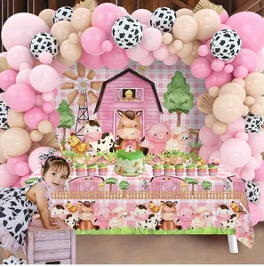 Cow Farm Theme Birthday Decorations Pink Barnyard Birthday Balloon Garland Arch Pink Farn Birthday Backdrop Cow Print Balloons