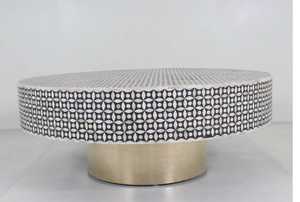 Table basse ronde contemporaine en os incrusté, fabriquée à la main, écologique, imperméable, décoration de luxe, accent au meilleur prix - Product Image 2