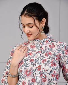 ชุดเซ็ตผ้าฝ้ายพิมพ์ลายดอกไม้สำหรับผู้หญิง |   ชุดสองชิ้นแบบชาติพันธุ์ |   เสื้อผ้าสตรีขายส่ง - Product Image 4