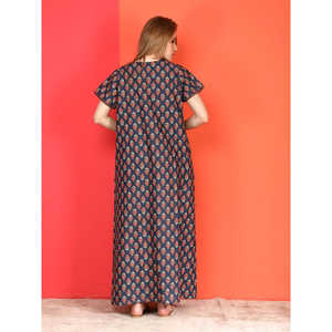 Robe de nuit longue en coton décontractée pour femme Evolve, imprimée, à manches courtes, avec poches latérales boutonnées, taille XS, tissée douce - Product Image 2