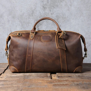 Bolsa de lona deportiva de cuero genuino, bolsa de viaje de gimnasio plegable de gran capacidad ecológica con cierre de cremallera de cinturón de hombro de moda - Product Image 1