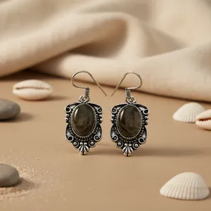"925 <b>Silver</b> Pendant/Drop Earrings for Women with Oval Stone (Quartz/Pearl/Diamond)-<b>Wedding</b>/Party Jewelry" - Product Image 2