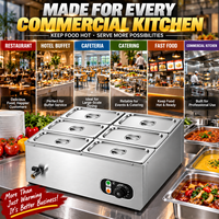 Bain-marie électrique commercial en acier inoxydable 220V 1500W à six bacs, grande capacité 30L pour hôtels et restaurants