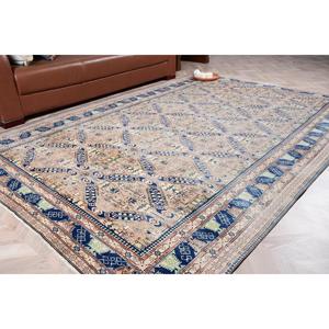 Alfombra Turca Grande de 6.1x9.4 pies, Alfombra de Lana Vintage con Diseño de Patchwork Azul - Product Image 1