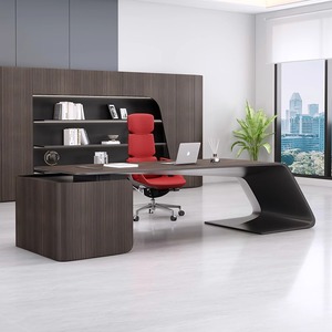 Bureau de direction en MDF brun de luxe, ensemble de meubles de bureau en forme de L, poste de travail modulaire moderne, table d'ordinateur - Product Image 1