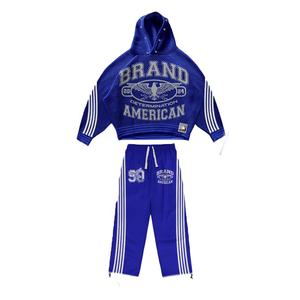 Conjuntos de pantalones de chándal acampanados con estampado Dtg para invierno, novedad en ropa de calle de lana pesada personalizada para hombre al por mayor - Product Image 1