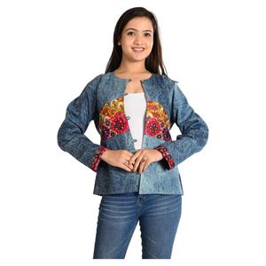 Chaqueta Vaquera de Mezclilla Tejida Regular con Estilo para Mujer, Bordado de Espejo, Diseño Vintage, Ecológica, Transpirable, de Algodón, Teñida e Impresa para Invierno - Product Image 1