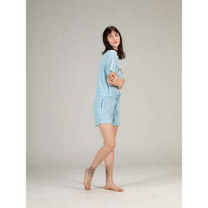 Ensemble short et t-shirt en coton tricoté 100 % pour femme, super doux et confortable, tenue de nuit avec taille élastique et poches, vêtements de nuit - Product Image 1