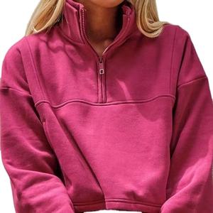 210Gsm 60% Cotton 40% Polyester Fleece Cotton Pullover <b>Half</b> <b>Zip</b> up <b>Sweatshirts</b> Plain Hoodies <b>women's</b> <b>sweatshirt</b> - Product Image 2