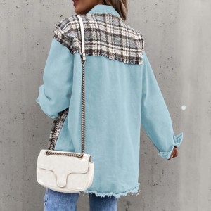 แจ็กเก็ตผ้ายีนส์แขนยาวสำหรับผู้หญิงแจ็คเก็ตระบายอากาศได้ดีสีฟ้าอ่อน - Product Image 2