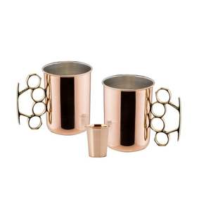 Juego de tazas de cobre de estilo vintage con tres tazas de cobre artesanales hechas a mano de estilo diferente con patrón grabado - Product Image 2
