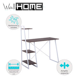 Escritorio para computadora Well Home de 102x50x75 cm en blanco y marrón nogal con estantería integrada - Product Image 2