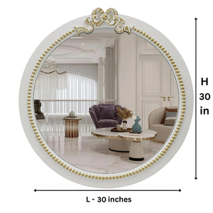 Espejo de Pared Moderno con Marco de Madera Artesanal, Diseño Tallado con Cinta y Puntos, Pintado de Blanco, para Decoración de Bodas, Cumpleaños y Sala de Estar - Product Image 6