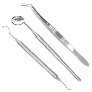 Instruments dentaires stérilisés en acier inoxydable pour examen dentaire oral de base Équipement orthodontique Lot de 3 pièces