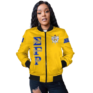 ซิกม่าแกมมา Rho sgrho 1922เสื้อซาตินสีฟ้าทองสำหรับสตรีสไตล์บอมเบอร์ - Product Image 1