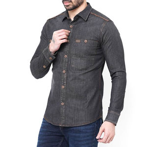 Camisa de Mezclilla para Hombre, Cuello Camisero, Algodón con Spandex, Color Sólido, Manga Larga, Venta al Por Mayor, Proveedor Profesional - Product Image 4