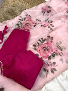 ชุดเดรสผ้าไหมออร์แกนซ่าผ้าเนื้อนุ่มพิมพ์ลายดอกไม้เสื้อเบลาส์สุดอินเทรนด์ผ้าโปร่งสำหรับผู้หญิงพิมพ์ลายดอกไม้ผ้าซาตินและจาร์โด้ผู้ส่งออกจากอินเดีย - Product Image 6