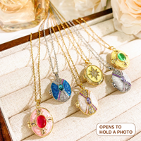 Collier médaillon photo en acier titane pour femme, plaqué or 18 carats, avec breloque ovale étoile en zircon, bijoux étanches, vente en gros
