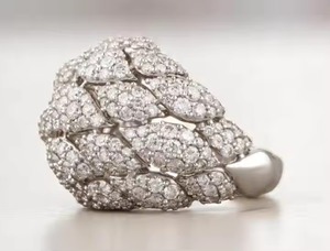 Anillo de boda de oro blanco de 14kt con aprox. Racimo de cúpula en negrita de diamante redondo de corte Natural de 5 quilates para compromisos de cóctel anillos finos - Product Image 2