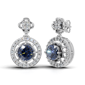 ต่างหูทรงหยดน้ำประดับเพชรบลูฟลอรัลฮาโล ทองคำ 18K สไตล์คลาสสิก - Product Image 1