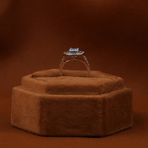 Blue Round Cut Lab Grown Diamond Half Eternity Double Halo Engagement Ring With Tiney Lab Grown Diamond Engagement Ring - Product Image 5