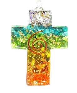 Pendentif croix chakras fait main de guérison Orgone - Product Image 1