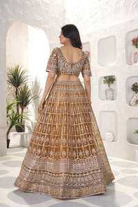 Lehenga semi-cousu en filet avec broderie lourde, travail de sequins, manches, vêtements de mariée, fête de mariage, séchage rapide - Product Image 4