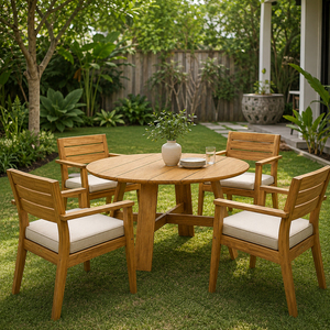 Mesa de Exterior Astera de Teca Sólida, Estilo Escandinavo Moderno, Calidad Premium, Tablero de Listones, Resistente a la Intemperie, Garantía de 6 Meses, para Patio y Jardín - Product Image 5