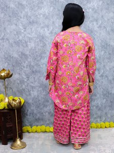 Pure Cotton Girls Traditional Kurti Pant Set with Lace Floral Print Weaving Comfortable Ethnic Wear for Party & Festival Events - Product Image 5