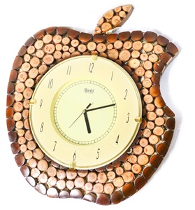 Horloge murale en bois antique-vintage en forme de pomme, design à quartz avec affichage d'aiguilles d'art de luxe, décoration de la maison et du bureau pour le Nouvel An, cadeau - Product Image 6