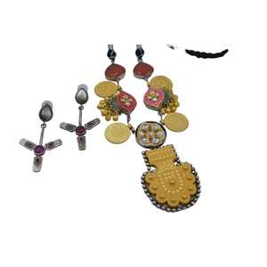 สร้อยคอเครื่องประดับดีไซน์ใหม่สร้อยคอ dualtone แบบดั้งเดิมพร้อมต่างหูในราคาที่สมเหตุสมผลในอินเดีย - Product Image 2