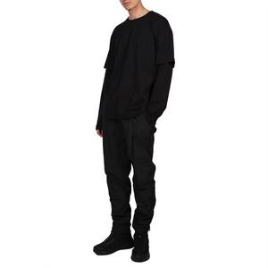 เสื้อยืดแขนยาวสำหรับผู้ชายผ้าฝ้าย100% ลำลองทรงหลวมไหล่ตกขนาดใหญ่สีทึบสองชั้น220กรัมผ้าพัฟฟิ - Product Image 3