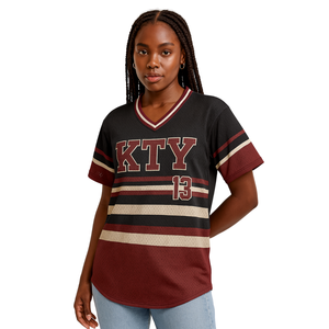 DST Black Striped Pullover <b>Baseball</b> Jersey 100% Polyester Mesh Delta Sorority Apparel V Neck <b>T</b> <b>Shirt</b> Maroon Embroidered Applique - Product Image 1