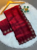 Saree léger en mousseline de soie respirante avec coupe Dana Diamond Work et bordure fantaisie pour la saison des mariages