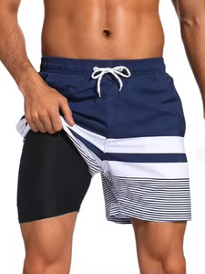 Pantalones cortos de playa de verano 100% de algodón de cintura media para hombre, pantalones cortos informales personalizados con logotipo frontal sólido transpirable de secado rápido - Product Image 5