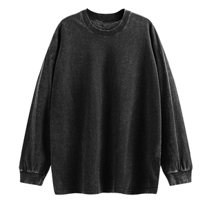 Sweat-shirt personnalisé grande taille pour hommes nouveau design 100% coton motif solide lavage à l'acide anti-rétrécissement col en O tricoté imperméable - Product Image 1