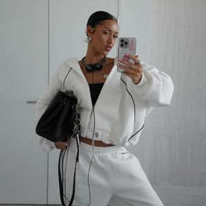 Conjunto de chándal de aspecto deportivo para mujer con pantalones de chándal Jogger y chaqueta con cremallera Ideal para gimnasio, correr y ropa de calle - Product Image 6