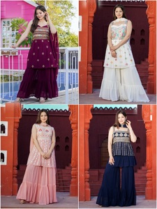 Tissu de robe de créateur Sharara, belle couleur, collection de robes de créateur de boutique lourde, costume Sharara avec longue kameez 2022 - Product Image 5