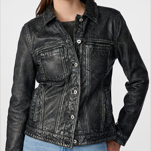 แจ็กเก็ตหนังแกะแท้สำหรับผู้หญิง, กางเกงยีนส์ทูโทนสวมใส่แบบลำลองสไตล์สตรีทแวร์ระบายอากาศได้ดี - Product Image 4