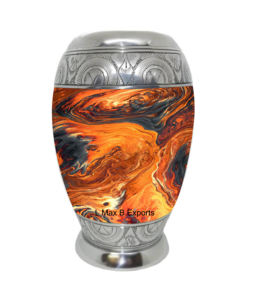 Bleu Orange Marbre Texture Adulte En Aluminium Crémation Urne Sac En Velours Gratuit pour Élégant Mémorial Décoration Cendres Humaines En Métal - Product Image 1