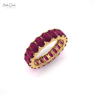 14K oro sólido 4,20 TCW rubí natural eternidad banda apilable punta conjunto anillo Julio piedra natal boda joyería para fiestas - Product Image 2