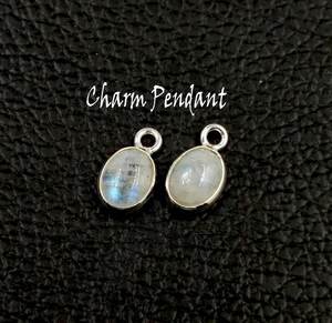 Argent Sterling 925 8x10mm Cabochon de pierre de lune arc-en-ciel naturel lunette ovale réglage connecteurs de lien en or fin faisant collier - Product Image 4