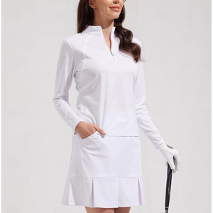 Long Sleeve Quarter Zipper Embroidered Beaded Top Pleated Pocket Skirt Set Men Streetwear <b>Polyester</b> Fleece Outdoor Fitness Golf - Product Image 1