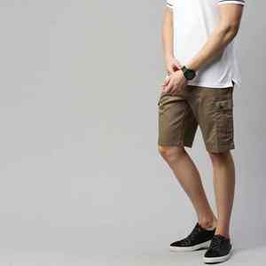Shorts en coton pour hommes, style cargo color block, taille élastique, streetwear décontracté - Product Image 3