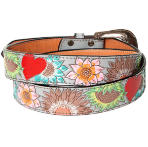 Nouvel arrivage de ceinture unisexe en cuir de vachette véritable Style occidental vintage Design floral usiné à la main boucle en alliage peint à la main - Product Image 2