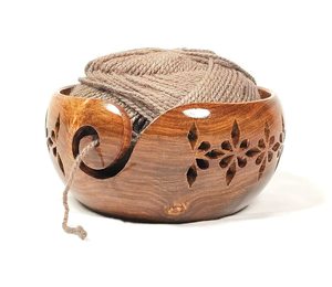 Yarn Bowl Bundle Wooden Yarn Large Handmade Knitting Yarn Bowl Storage - Gift for Women Brown Polished