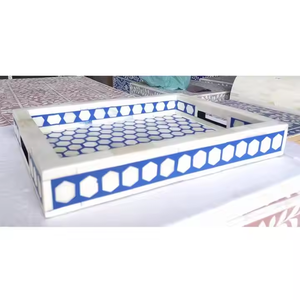 Nueva bandeja de incrustaciones de hueso rectangular hecha a mano para decoración del hogar para graduación de boda de Ramadán por Artesanías de media luna - Product Image 2